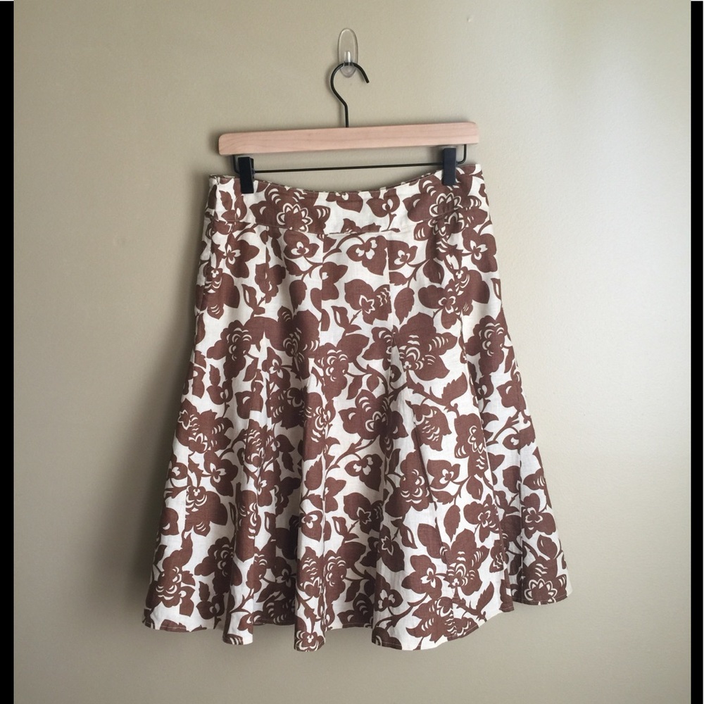 Boden Floral Linen Summer Skirt Brown Size 10L